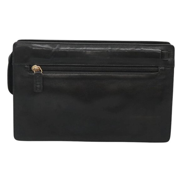 LOEWE Anagram Clutch Bag Leather Black Gold Auth - Picture 3 of 16